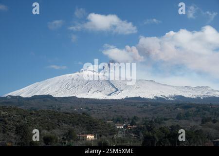 Etna eruption, February 12, 2025: on the snowy slope of Mount Etna, the