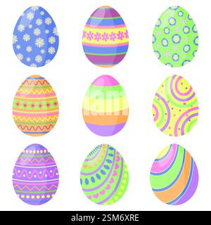 Spring Holiday Happy Easter Decorative Eggs Set Stock Vector