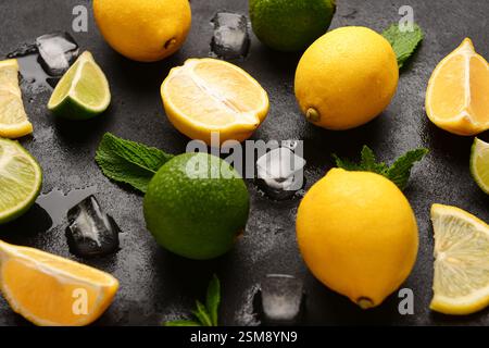 Ingredients for preparing lemonade on black background Stock Photo