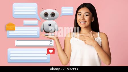 Engaging interaction with virtual assistant technology in modern communication Stock Photo