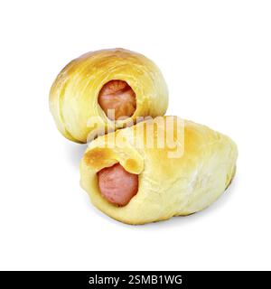 Two sausage rolls isolated on white background Stock Photo