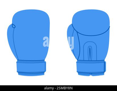 Boxing Gloves blue cartoon Fashion hand Sport accessory clothing technical illustration garment. Vector front palm back view for Men, women, unisex style flat sketch outline on white background Stock Vector