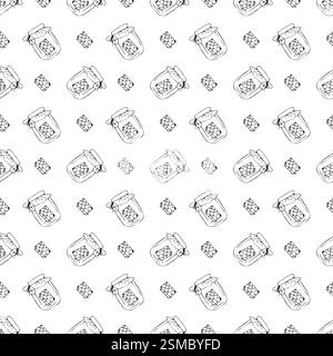 Honey in combs in a glass jar. Seamless pattern. Doodle style. Stock Vector
