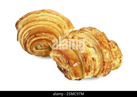 Two golden croissant isolated on a white background Stock Photo