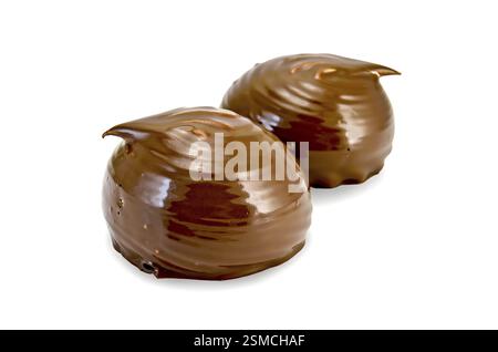 Two marshmallows in chocolate isolated on white background Stock Photo