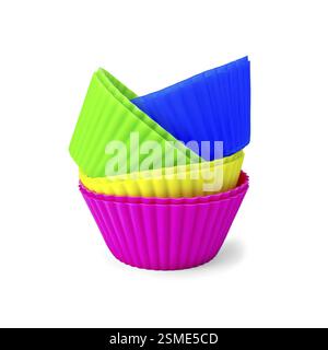 Colorful silicone molds for cupcakes isolated on white background Stock Photo