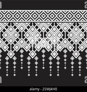 White connectable diamond shaped ikat seamless pattern border line for decorations, backgroiund,  fabric prints, textile Stock Vector