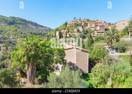 View of Deia village, Deia, Mallorca, Balearic Islands, Spain Stock Photo