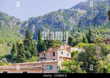 View of Deia village, Deia, Mallorca, Balearic Islands, Spain Stock Photo