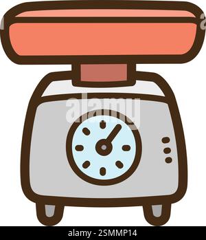 Kitchen scale vector doodle illustration and graphic. Part of kitchen and cooking category. Stock Vector