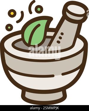 Mortar and pestle vector doodle illustration and graphic. Part of laboratory category. Stock Vector