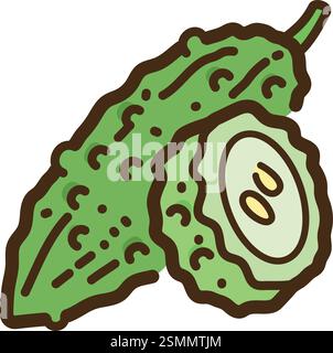 Bitter melon vector doodle illustration and graphic. Part of raw food and ingredient category. Stock Vector