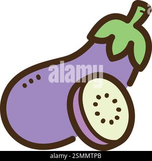 Eggplant vector doodle illustration and graphic. Part of raw food and ingredient category. Stock Vector