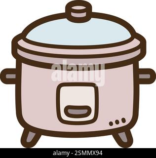Rice cooker vector doodle illustration and graphic. Part of kitchen and cooking category. Stock Vector