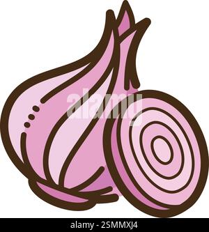 Red onion vector doodle illustration and graphic. Part of raw food and ingredient category. Stock Vector