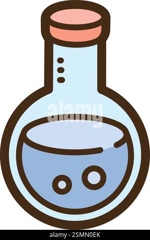 Florence flask vector doodle illustration and graphic. Part of laboratory category. Stock Vector