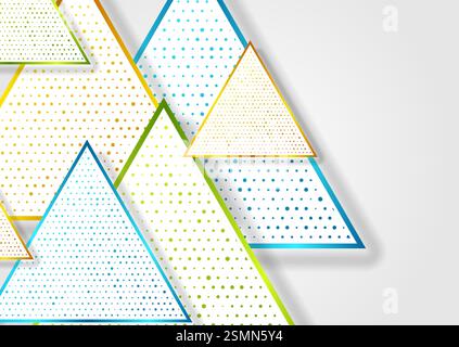 Colorful triangles with small dots abstract tech background. Vector geometric design Stock Vector