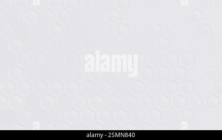 White embossed hexagonal pattern on light background. Subtle geometric honeycomb texture with raised edges and soft shadows. Clean 3d minimalist surface design for modern presentation layouts. Stock Vector