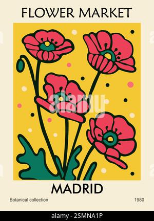 Abstract Flower Market Madrid retro art poster Stock Vector