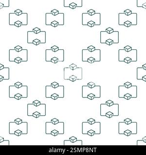 Blockchain Technology linear vector concept seamless pattern. Two connected blocks background Stock Vector