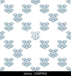 Blockchain outline vector concept minimal seamless pattern - Block Chain Technology background Stock Vector