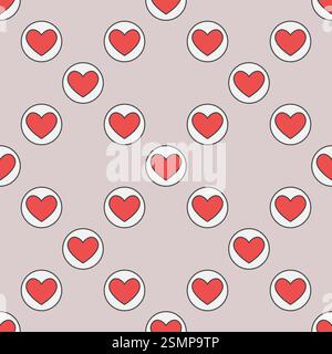 Circle with Hearts Card Suit vector concept colored seamless pattern or background Stock Vector