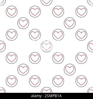 Circle with Hearts Playing Card Suit vector concept outline seamless pattern or background Stock Vector