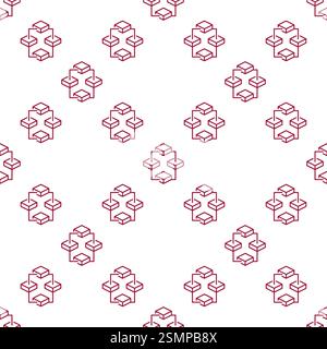 Blockchain vector thin line concept seamless pattern. Cube Network Structure with Four Blocks background Stock Vector