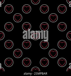 Hearts Playing Card Suit vector concept round linear seamless pattern or background Stock Vector