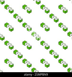 Two Connected Blocks modern seamless pattern. Blockchain Cryptocurrency Technology vector concept blue background Stock Vector
