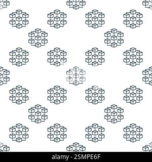 Blockchain outline vector seamless pattern. Block Chain Technology concept simple line background Stock Vector