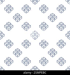 Blockchain Technology linear vector Cube Network Structure concept seamless pattern Stock Vector