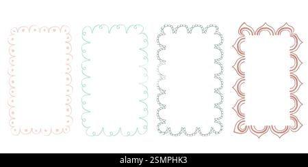 Hand drawn lace scalloped frames. Square, round and rectangle scalloped frames Stock Vector