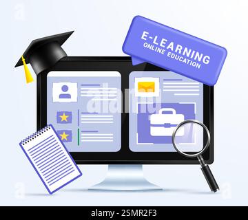 E-learning text vector design. Electronic technology element for social distance online class. Vector illustration education online learning. Stock Vector