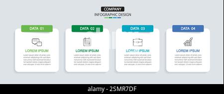 4 data infographics square layout template. Illustration business abstract background. Stock Vector