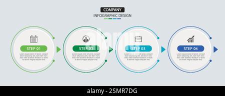 Infographics circle timeline with 4 number data template. Illustration business abstract background. Stock Vector