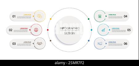 6 data infographics tab layout template. Illustration business abstract background. Stock Vector