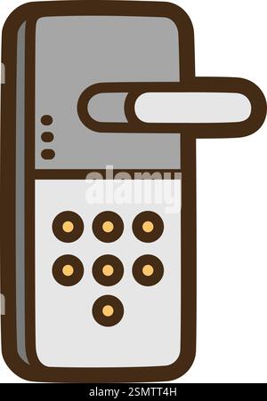 Smart door lock vector doodle illustration and graphic. Part of smart appliances category. Stock Vector