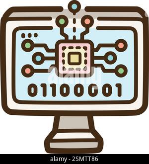 Computer science vector doodle illustration and graphic. Part of science category. Stock Vector