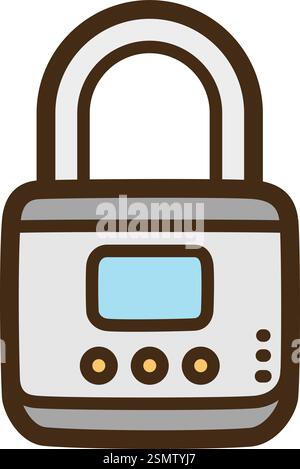 Smart padlock vector doodle illustration and graphic. Part of smart appliances category. Stock Vector