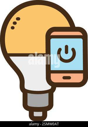 Smart bulb vector doodle illustration and graphic. Part of smart appliances category. Stock Vector