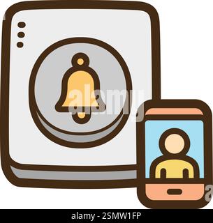 Smart doorbell vector doodle illustration and graphic. Part of smart appliances category. Stock Vector