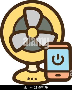 Smart fan vector doodle illustration and graphic. Part of smart appliances category. Stock Vector