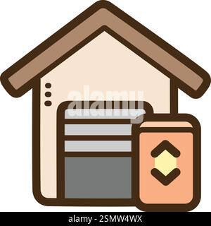 Garage door vector doodle illustration and graphic. Part of smart appliances category. Stock Vector