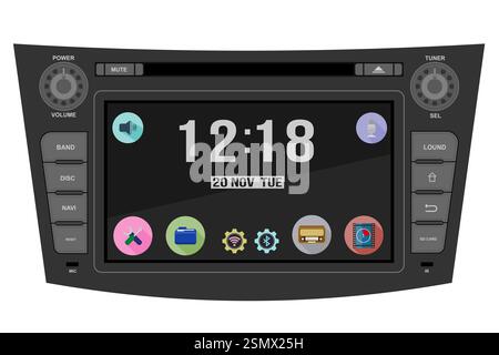 car multimedia with touchscreen vector illustration flat style isolated on white background Stock Photo
