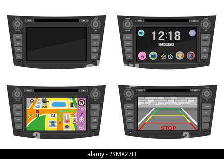 car multimedia with touchscreen vector illustration flat style isolated on white background Stock Photo