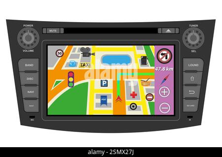 car multimedia with touchscreen vector illustration flat style isolated on white background Stock Photo