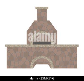 barbecue oven built of stone flat style vector illustration isolated on white background Stock Vector