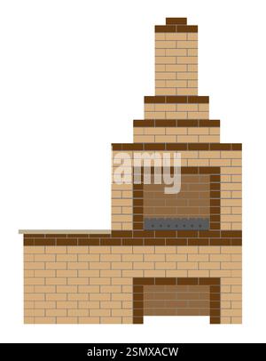 barbecue oven built of stone flat style vector illustration isolated on white background Stock Vector