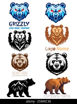 bear grizzly logo creative and original for your business or company set logotype vector illustration isolated on white background Stock Vector